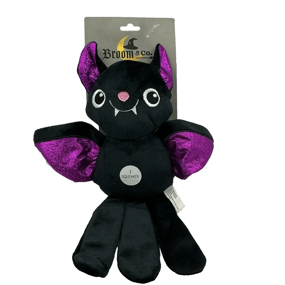 Broom & Co. Vampire Bat Dog Toy Squeaker Crinkle Fetch And Tug Halloween Goth